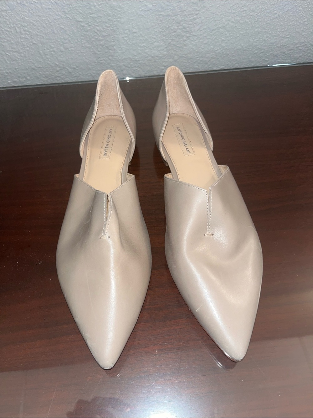 ANTONIO MELANI Taupe Pointed-Toe D'Orsay Flats